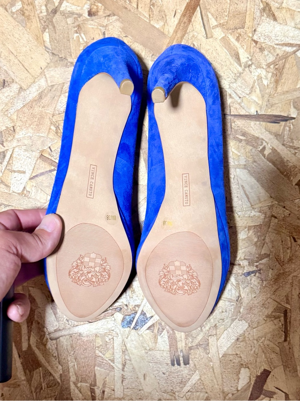 Vince Camuto Royal Blue Suede Peep-Toe Platform Heels Women’s Size 8m, Excellent - Picture 6 of 6